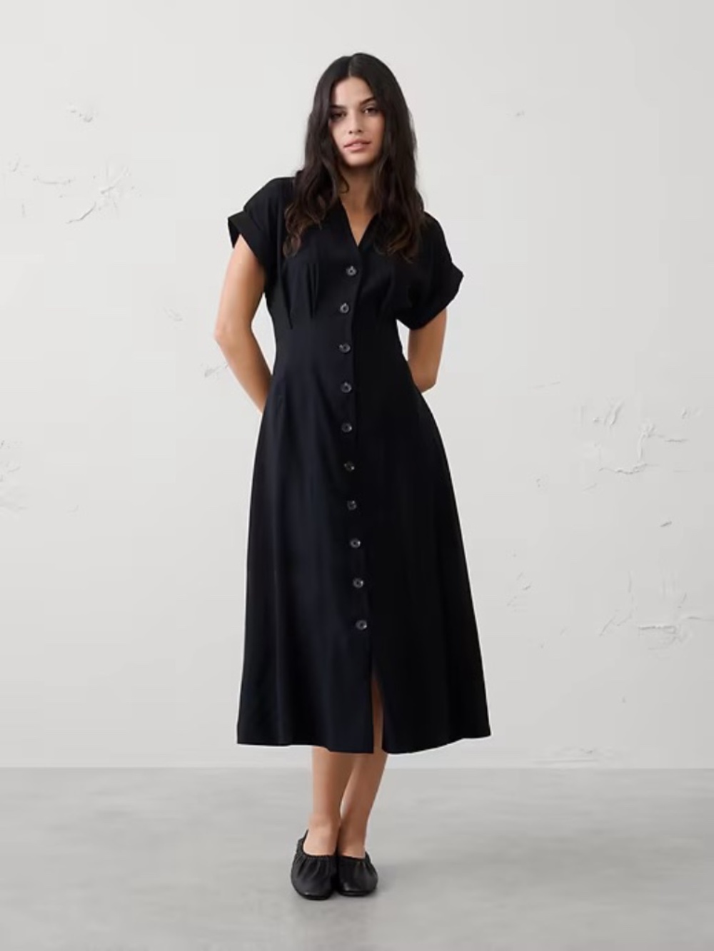 NWT Banana Republic Twill Midi Shirtdress // Black